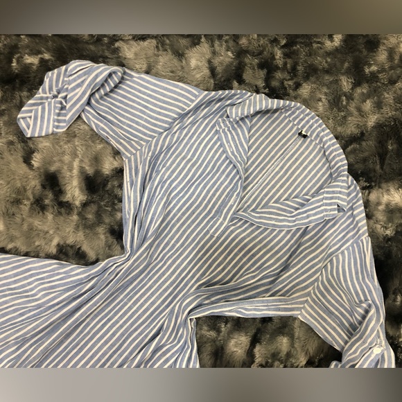 WHITE AND BLUE STRIPES COLLAR 3/4 SLEEVES MINI DRESS - Picture 2 of 8